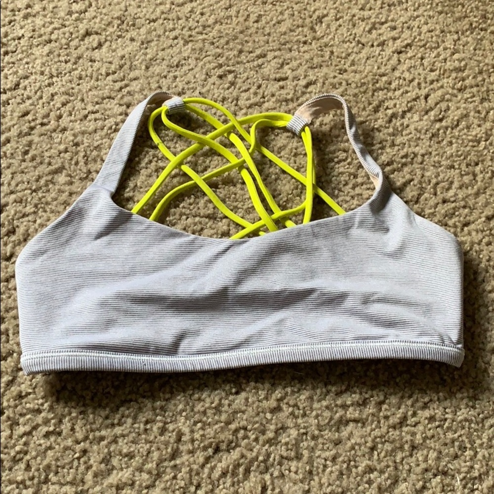 lululemon Free to Be Wild Grey Stripe Yellow Bra 8